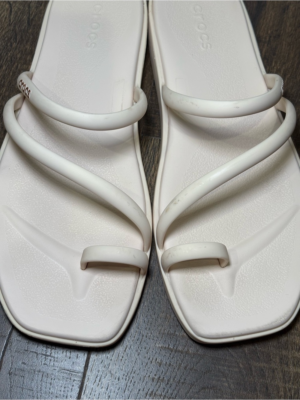 Crocs Miami Toe Loop Sandals White Chalk Triple Strap Women’s 10 Square Toe - Picture 6 of 7
